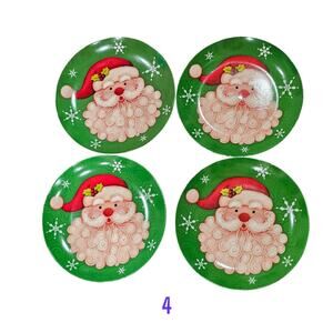 Cracker Barrel Christmas  Dessert Plates  Santa Claus  Green Set of 4